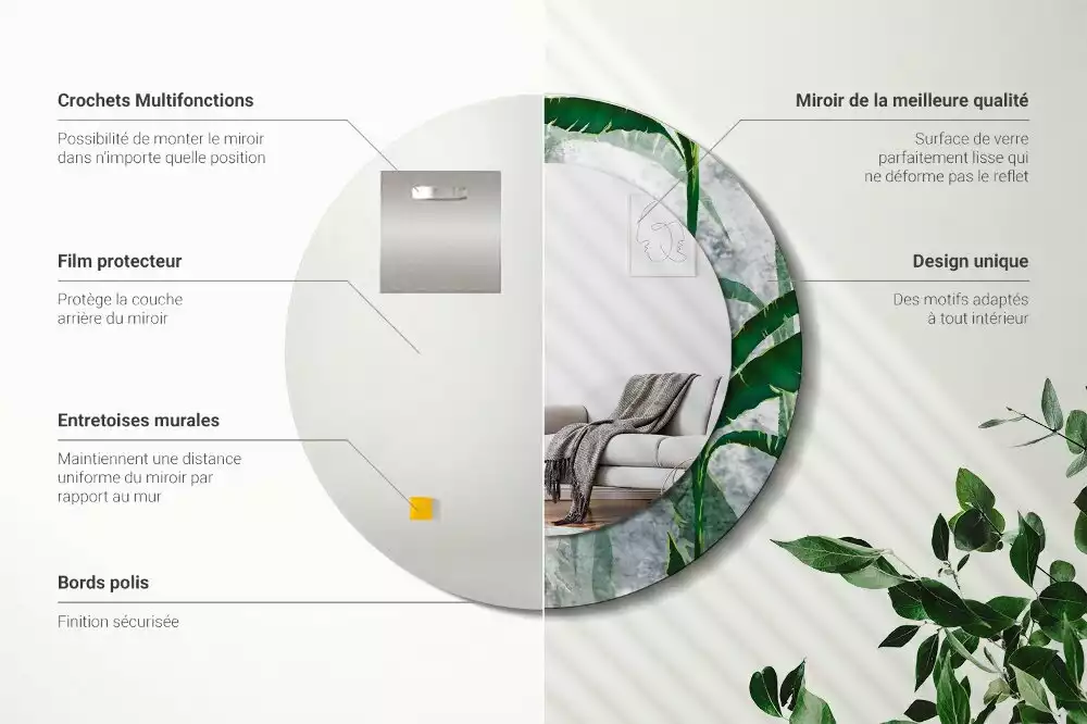 Bedrukte ronde spiegel Tropische bladeren