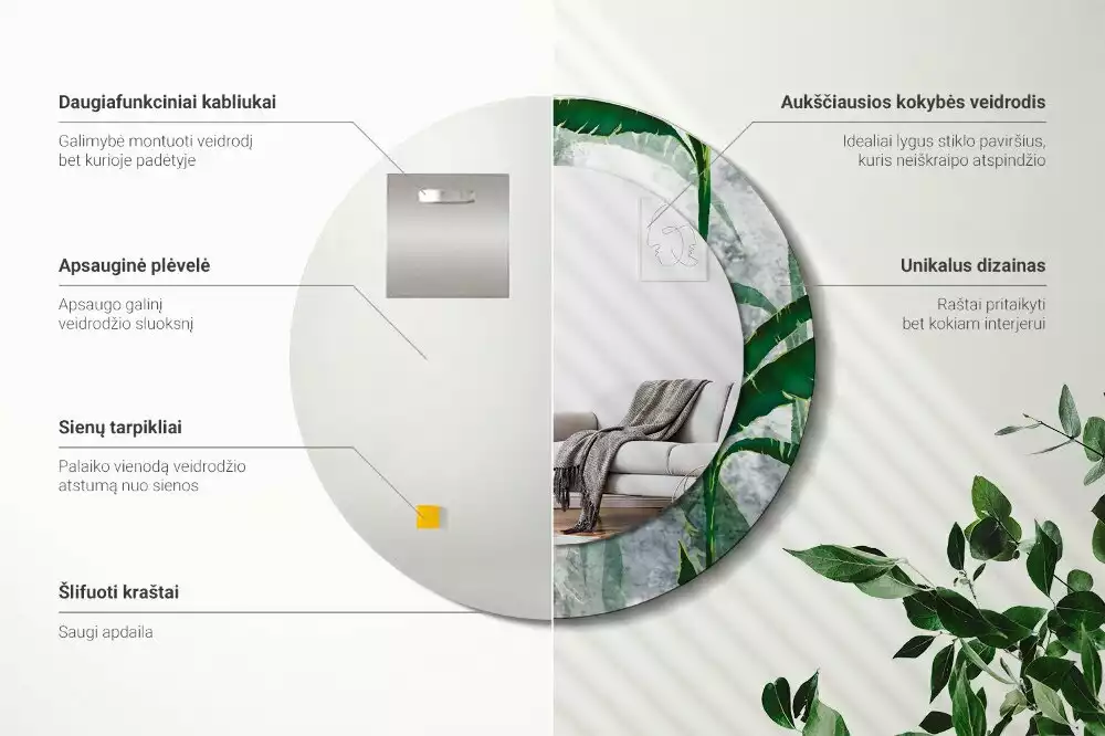 Bedrukte ronde spiegel Tropische bladeren