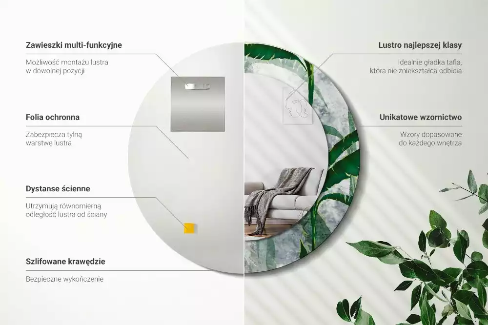 Bedrukte ronde spiegel Tropische bladeren