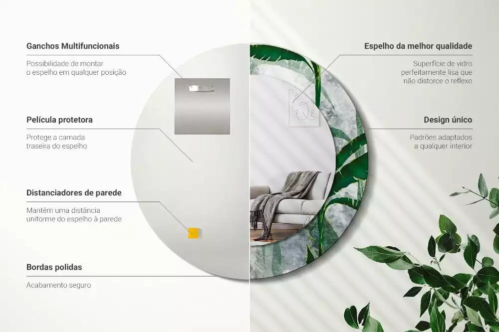 Bedrukte ronde spiegel Tropische bladeren