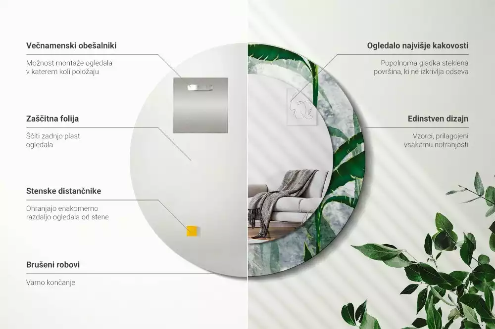Bedrukte ronde spiegel Tropische bladeren