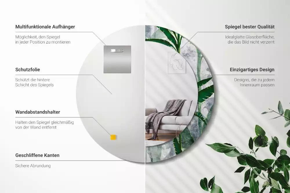 Bedrukte ronde spiegel Tropische bladeren