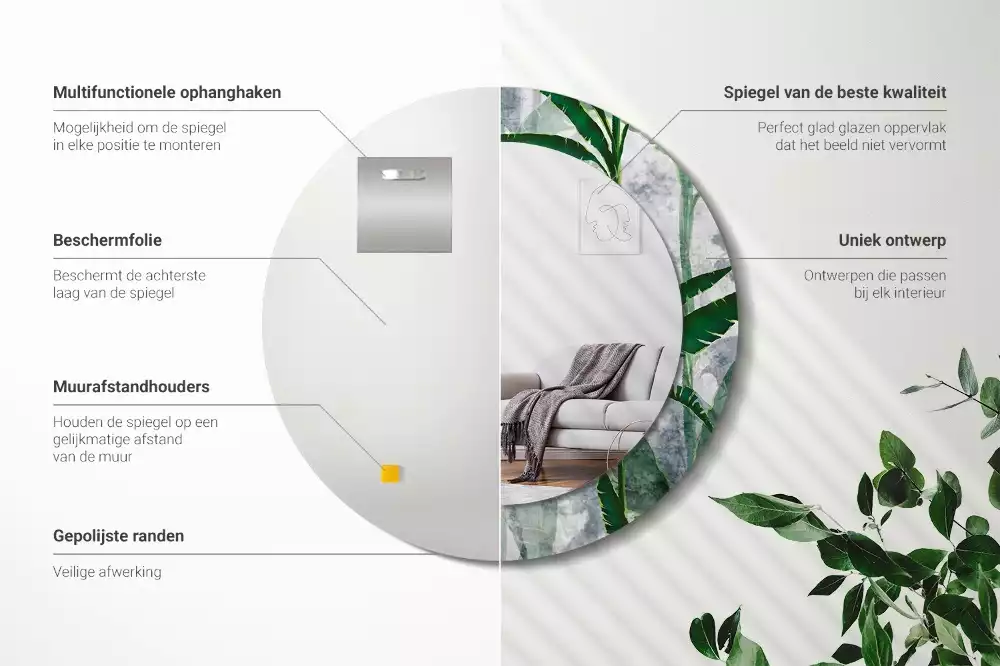 Bedrukte ronde spiegel Tropische bladeren