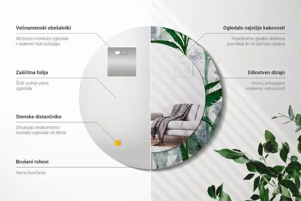 Bedrukte ronde spiegel Tropische bladeren
