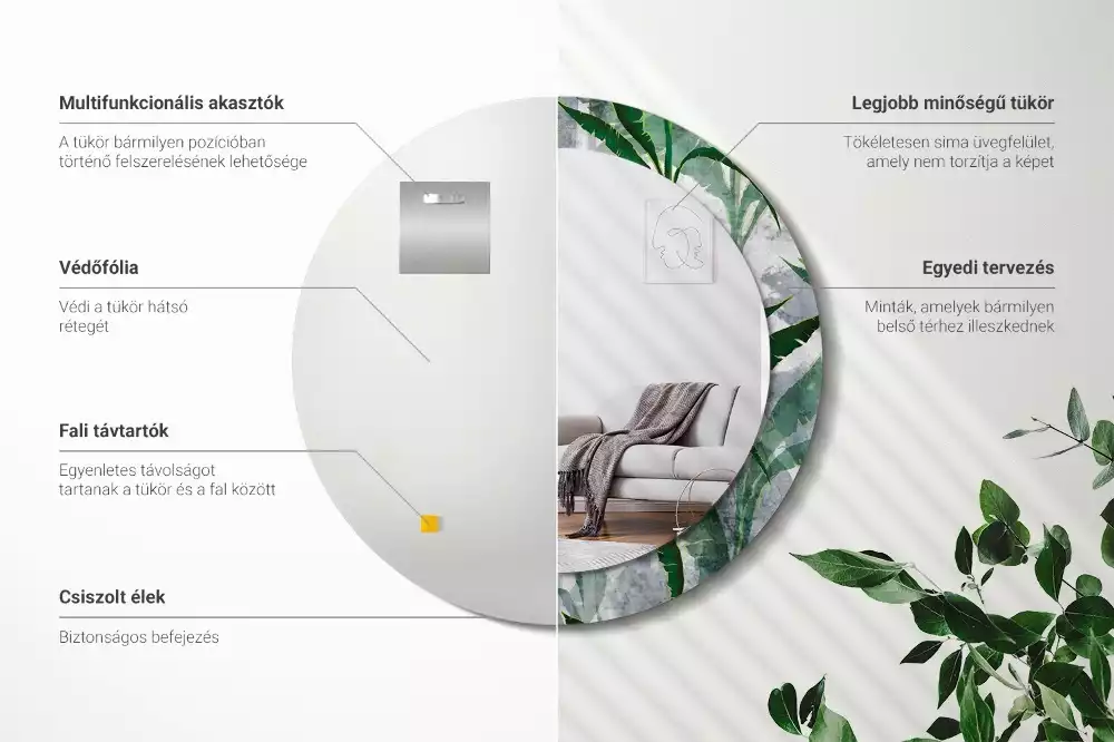 Bedrukte ronde spiegel Tropische bladeren