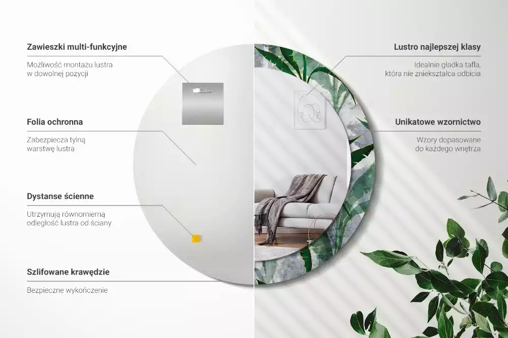 Bedrukte ronde spiegel Tropische bladeren