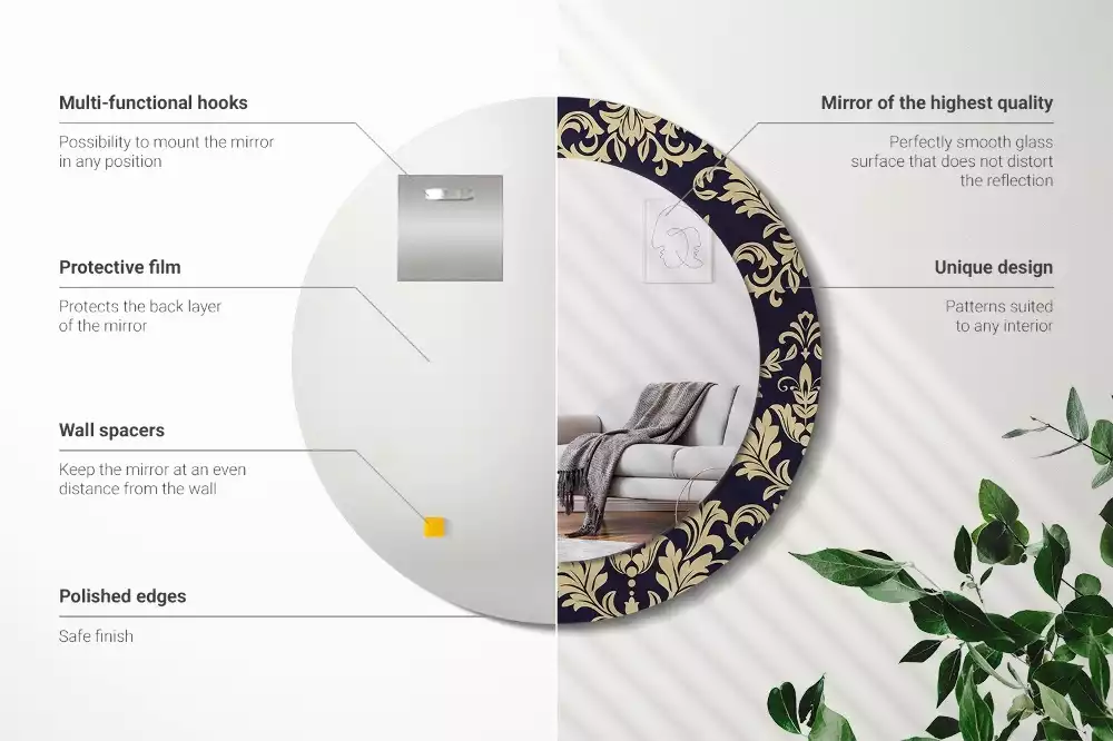 Ronde spiegel met bedrukte lijst Bloemenpatroon