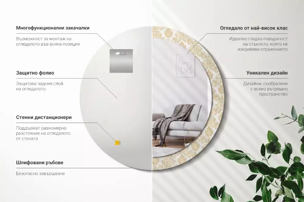 Ronde spiegel met bedrukte lijst Barok patroon