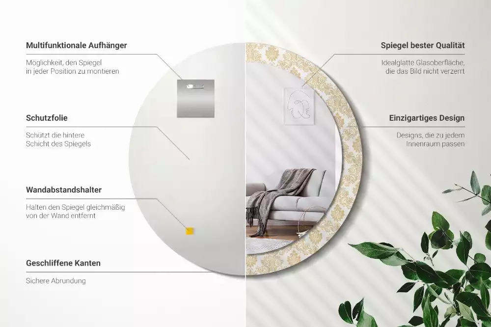 Ronde spiegel met bedrukte lijst Barok patroon