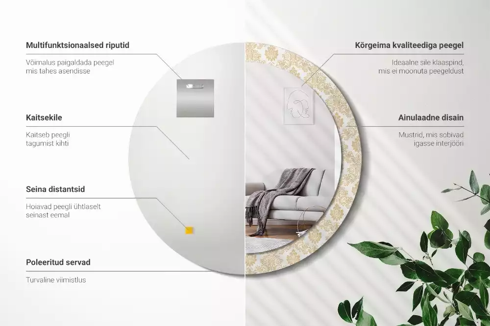 Ronde spiegel met bedrukte lijst Barok patroon