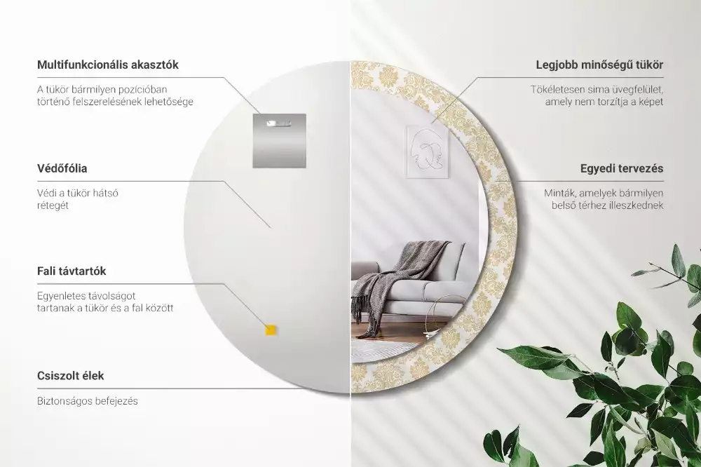 Ronde spiegel met bedrukte lijst Barok patroon