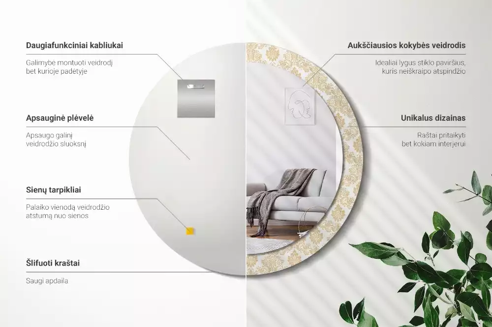 Ronde spiegel met bedrukte lijst Barok patroon