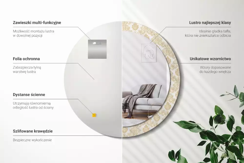 Ronde spiegel met bedrukte lijst Barok patroon