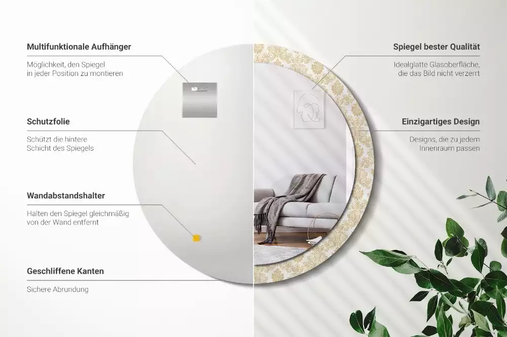 Ronde spiegel met bedrukte lijst Barok patroon