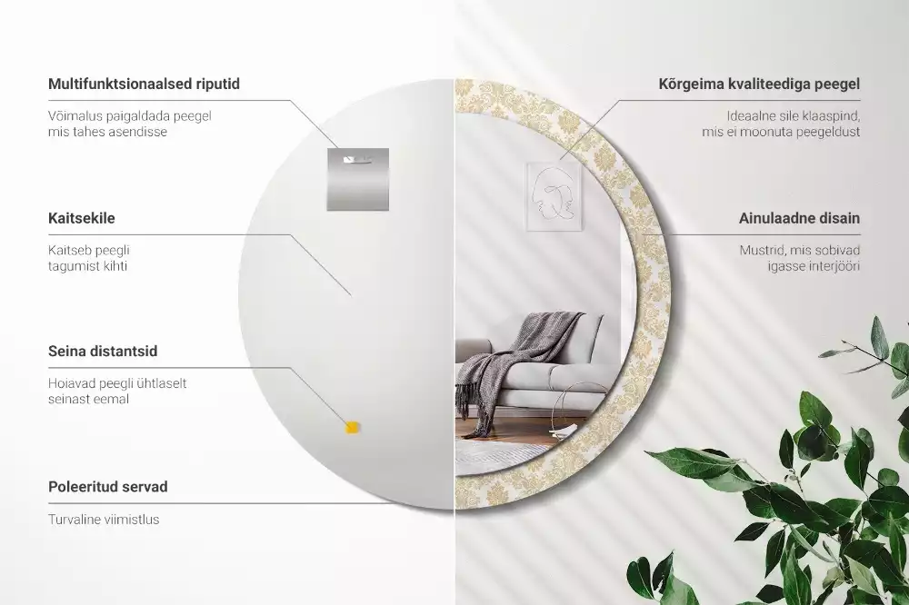 Ronde spiegel met bedrukte lijst Barok patroon