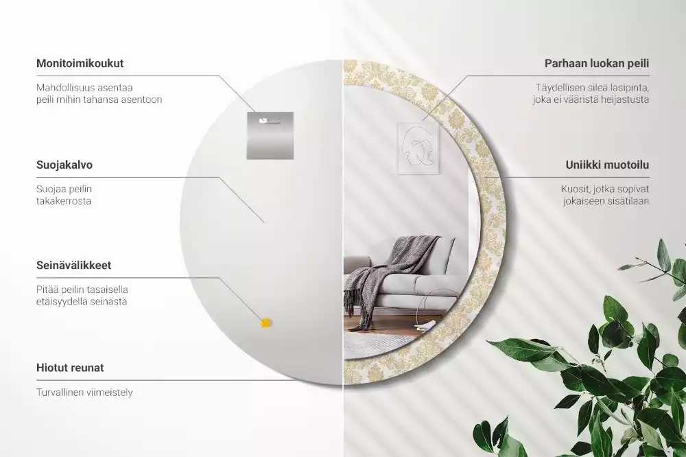 Ronde spiegel met bedrukte lijst Barok patroon