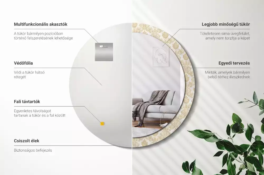 Ronde spiegel met bedrukte lijst Barok patroon