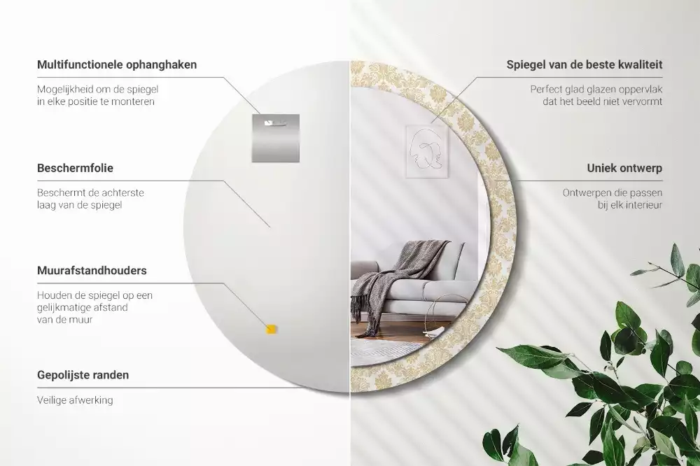 Ronde spiegel met bedrukte lijst Barok patroon