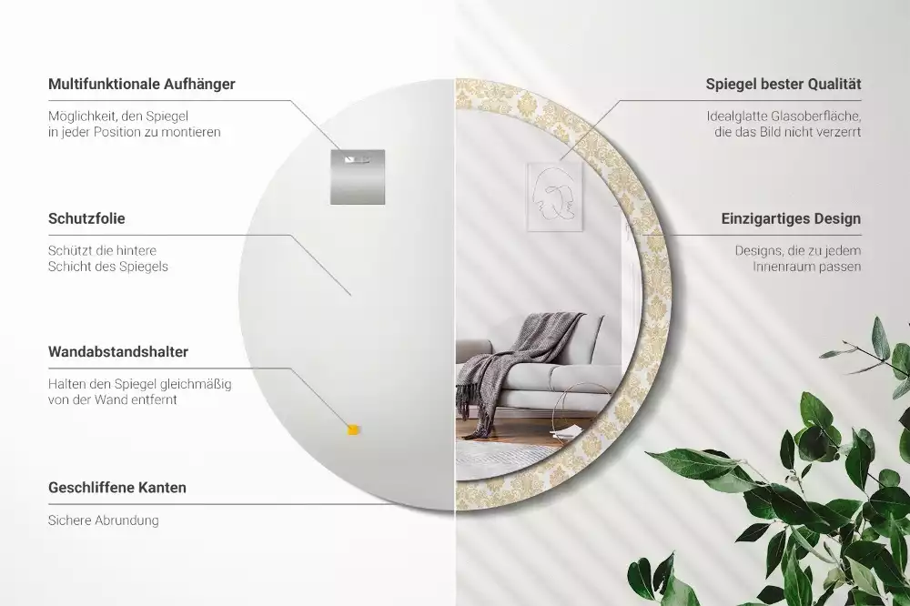 Ronde spiegel met bedrukte lijst Barok patroon