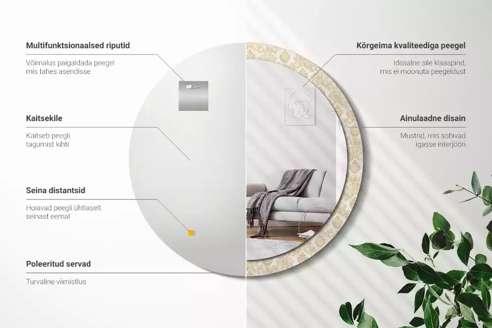 Ronde spiegel met bedrukte lijst Barok patroon