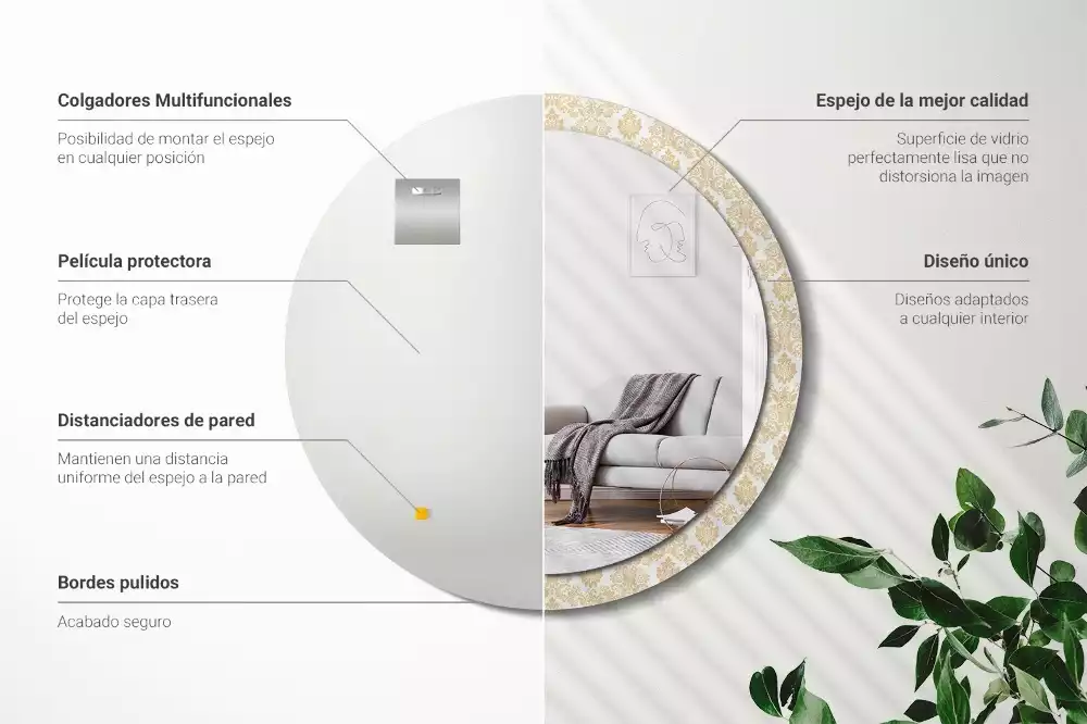 Ronde spiegel met bedrukte lijst Barok patroon