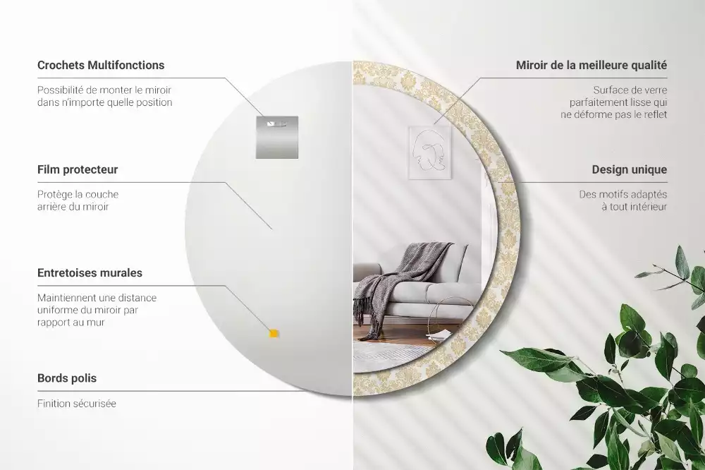 Ronde spiegel met bedrukte lijst Barok patroon