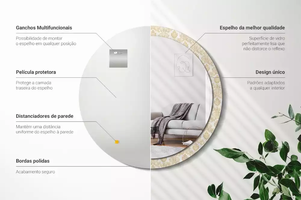 Ronde spiegel met bedrukte lijst Barok patroon