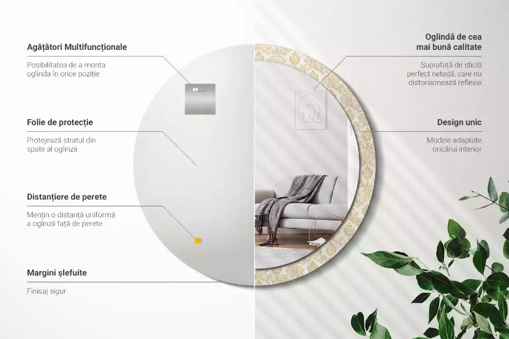 Ronde spiegel met bedrukte lijst Barok patroon