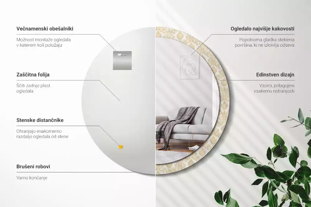 Ronde spiegel met bedrukte lijst Barok patroon