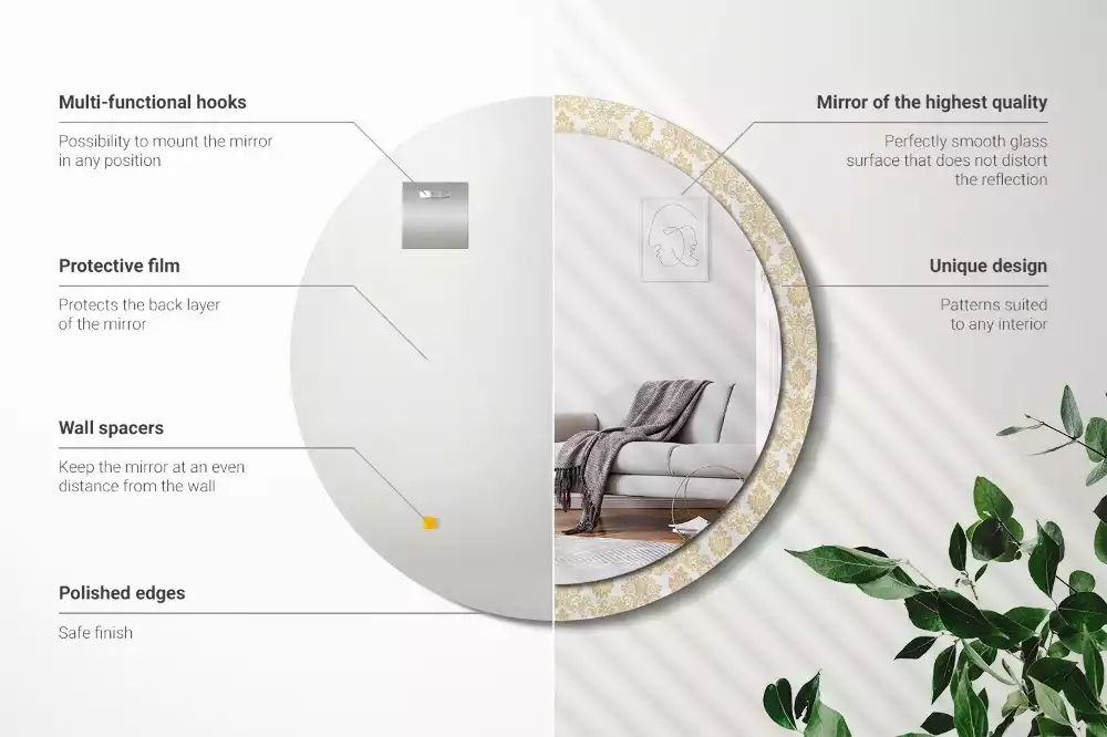 Ronde spiegel met bedrukte lijst Barok patroon