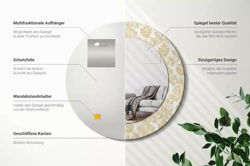 Ronde spiegel met bedrukte lijst Barok patroon