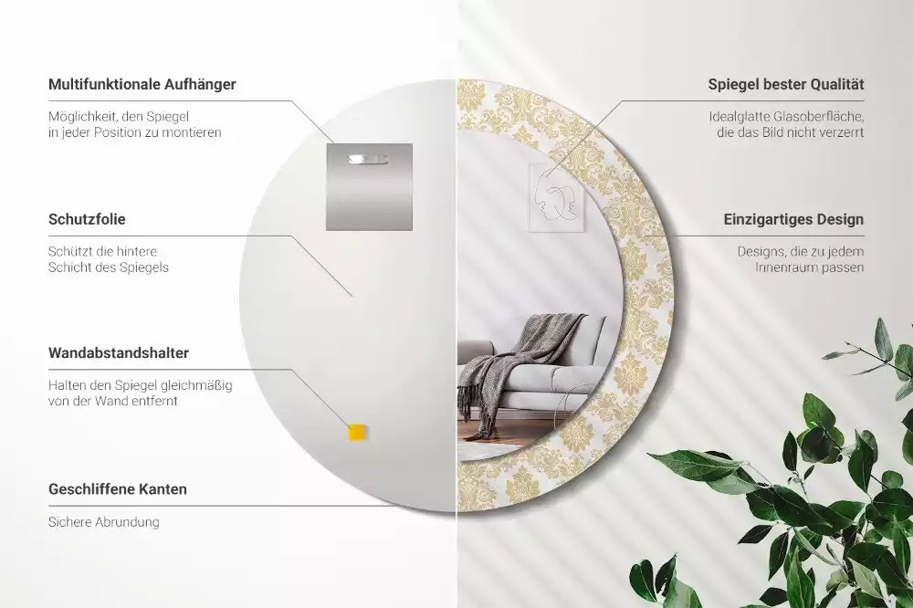 Ronde spiegel met bedrukte lijst Barok patroon