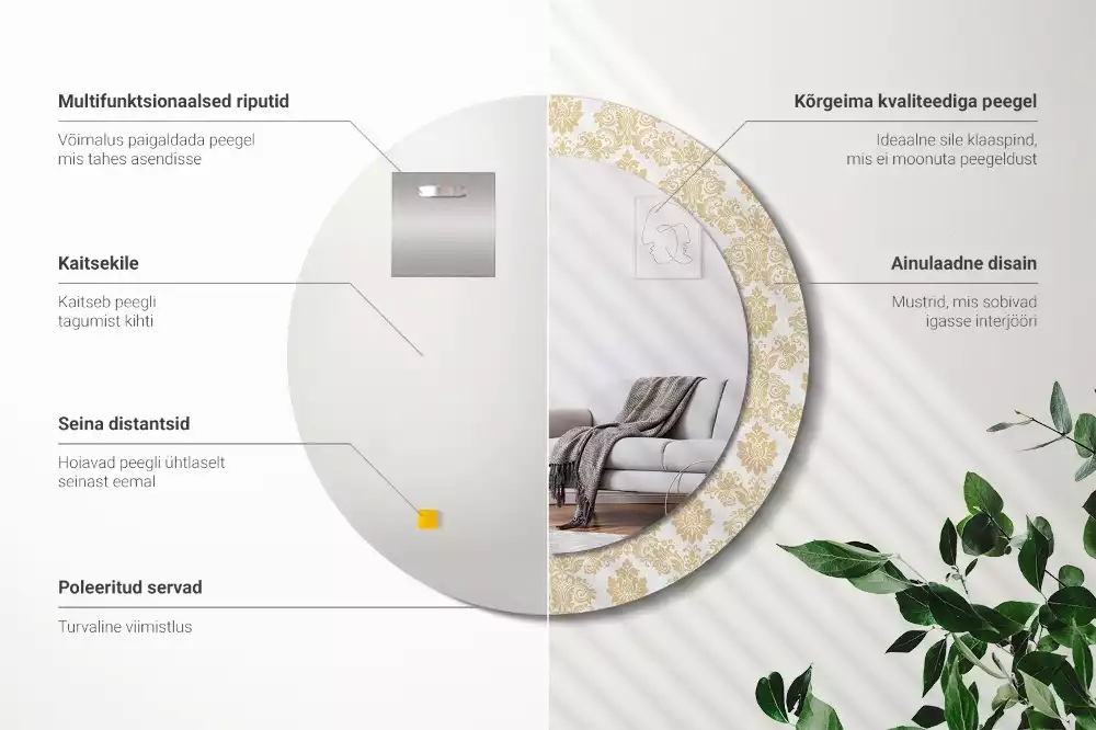 Ronde spiegel met bedrukte lijst Barok patroon