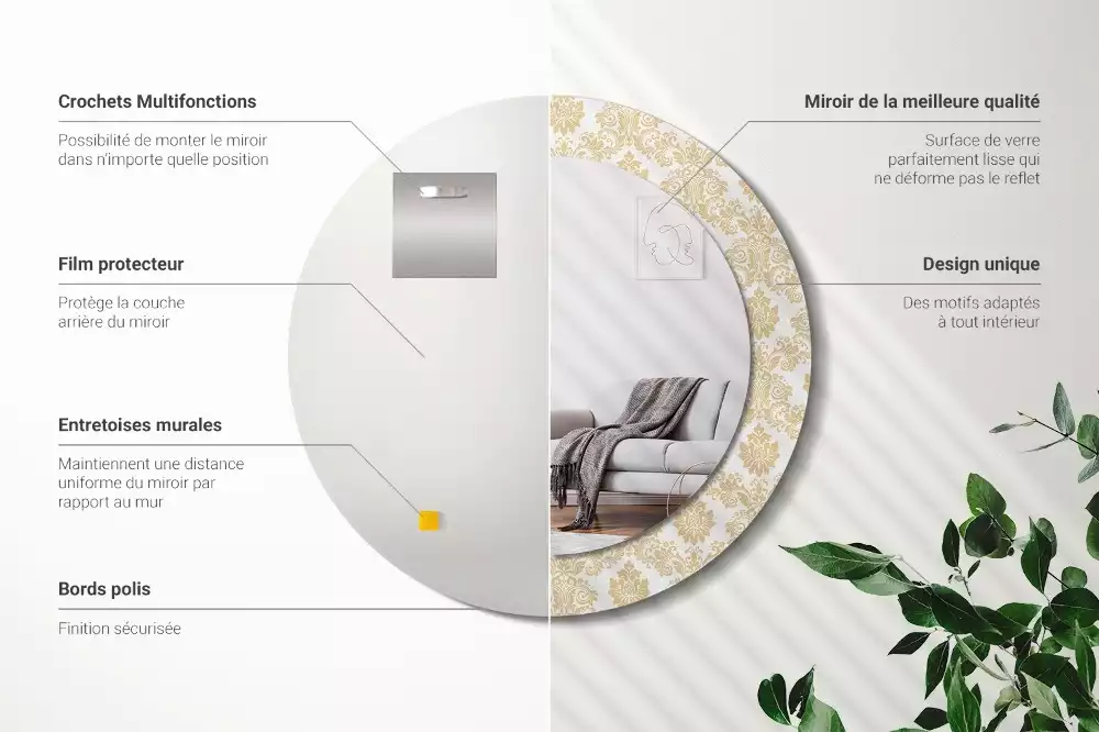 Ronde spiegel met bedrukte lijst Barok patroon