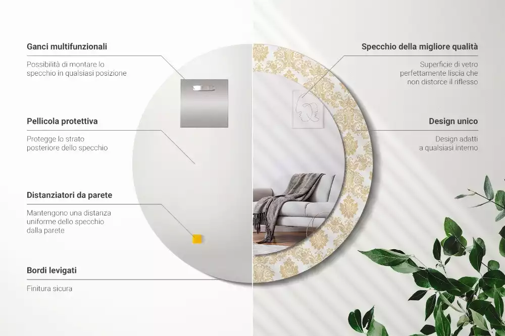 Ronde spiegel met bedrukte lijst Barok patroon