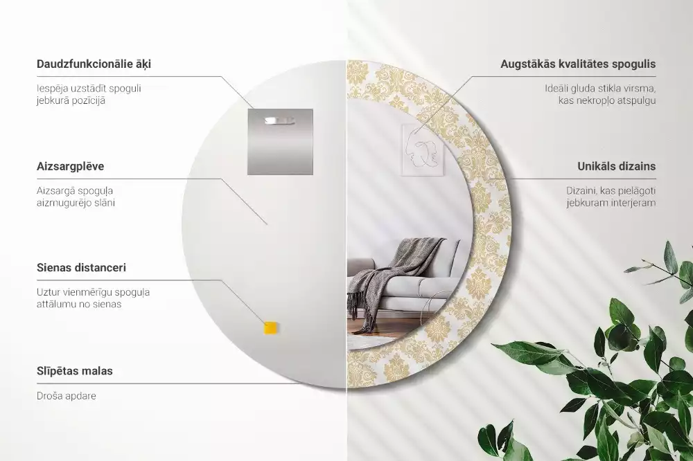 Ronde spiegel met bedrukte lijst Barok patroon