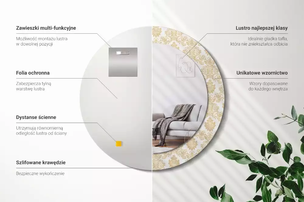 Ronde spiegel met bedrukte lijst Barok patroon