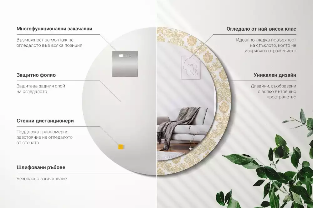 Ronde spiegel met bedrukte lijst Barok patroon