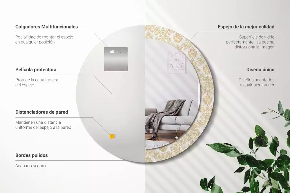 Ronde spiegel met bedrukte lijst Barok patroon