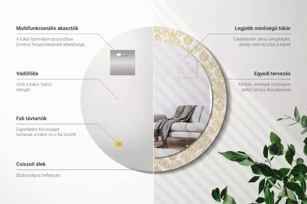 Ronde spiegel met bedrukte lijst Barok patroon