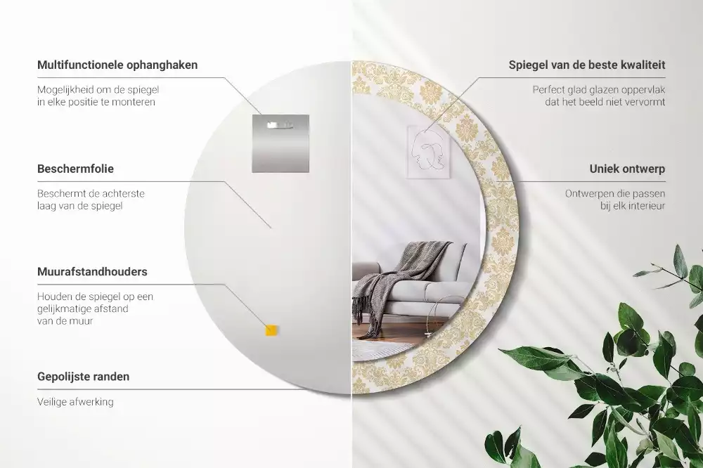 Ronde spiegel met bedrukte lijst Barok patroon