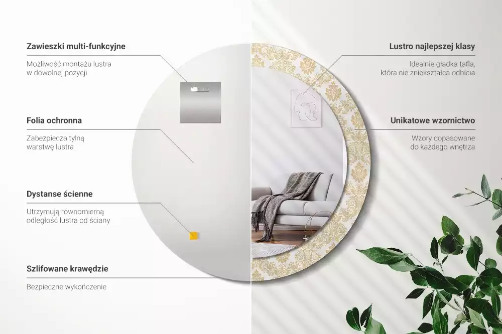 Ronde spiegel met bedrukte lijst Barok patroon