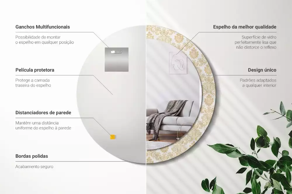 Ronde spiegel met bedrukte lijst Barok patroon