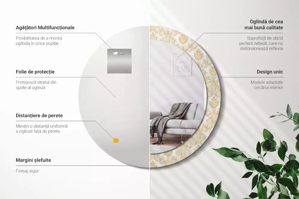 Ronde spiegel met bedrukte lijst Barok patroon