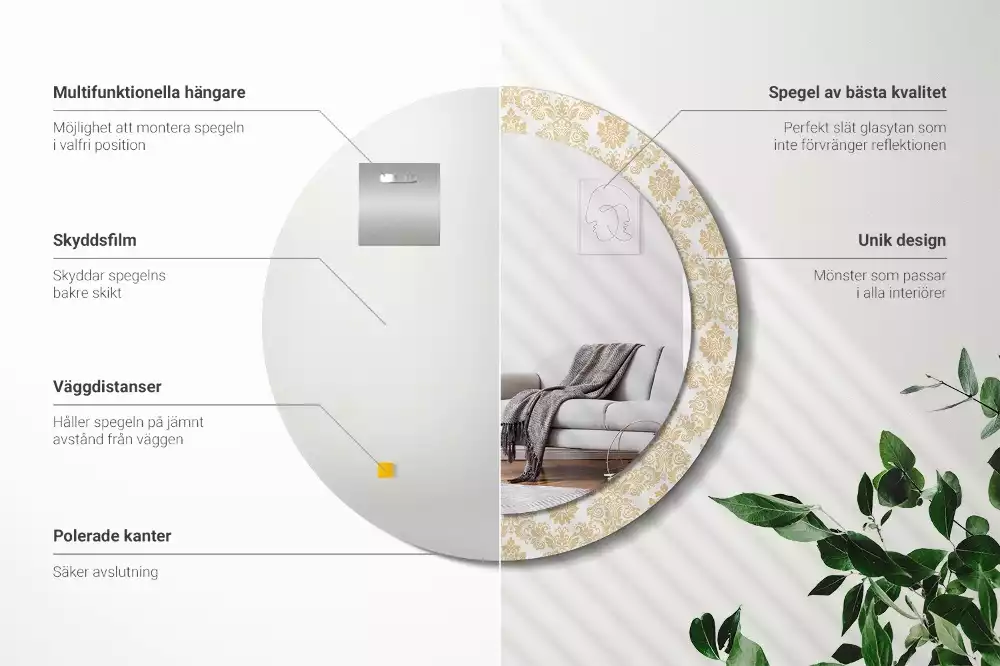 Ronde spiegel met bedrukte lijst Barok patroon