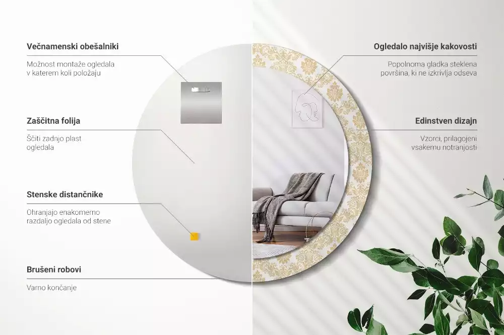 Ronde spiegel met bedrukte lijst Barok patroon