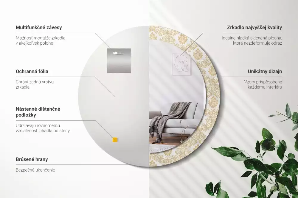 Ronde spiegel met bedrukte lijst Barok patroon