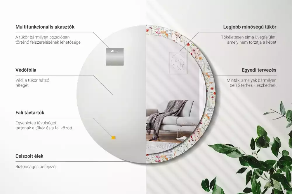 Bedrukte ronde spiegel Wilde bloemen