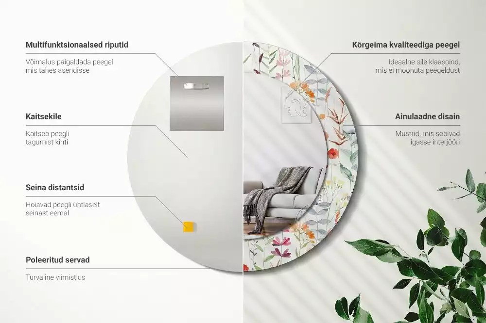 Bedrukte ronde spiegel Wilde bloemen