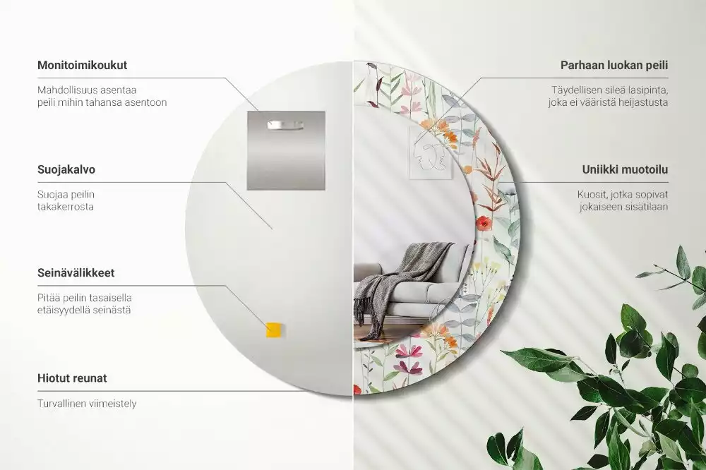 Bedrukte ronde spiegel Wilde bloemen